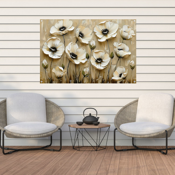 Abstracte minimalistische bloemen in sepia kleuren tuinposter
