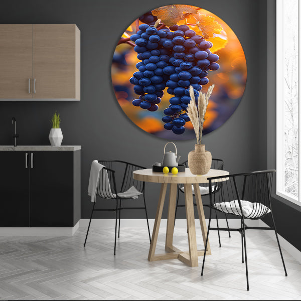 Gouden zonlicht op rijpe blauwe druiven aluminium muurcirkel
