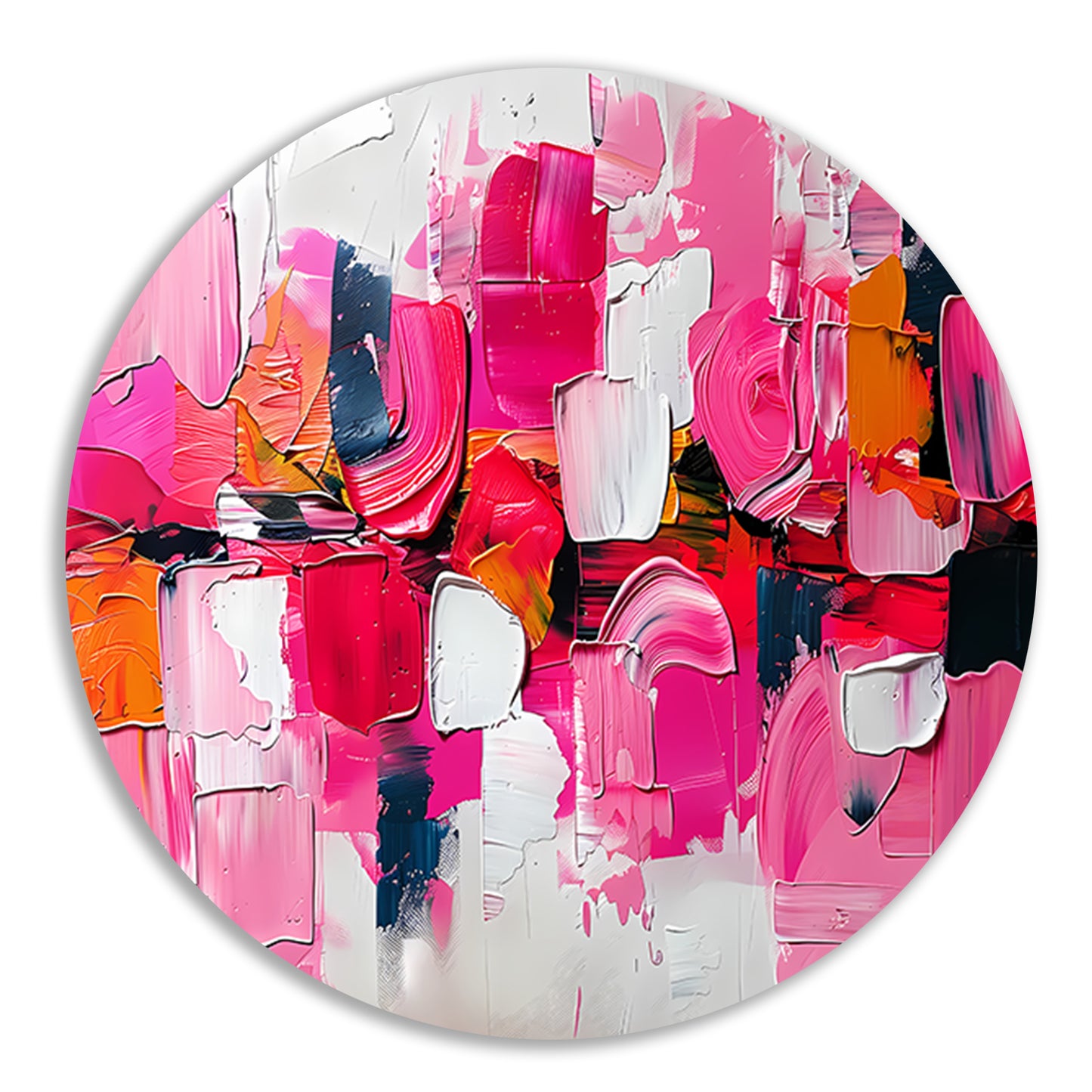 Kleurrijk abstract schilderij met dynamische vormen aluminium muurcirkel