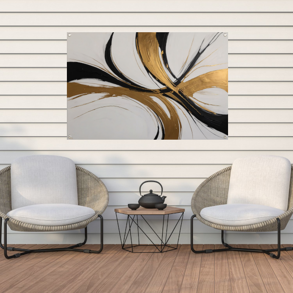 Dynamic Swirls of Elegance in Gold and Black tuinposter
