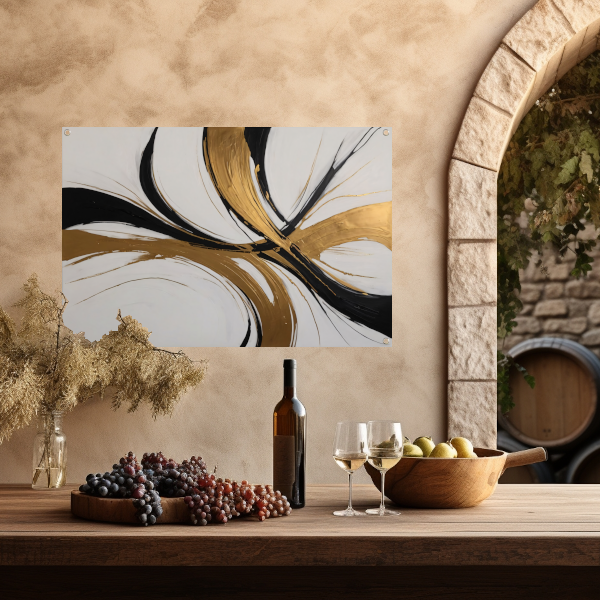 Dynamic Swirls of Elegance in Gold and Black tuinposter