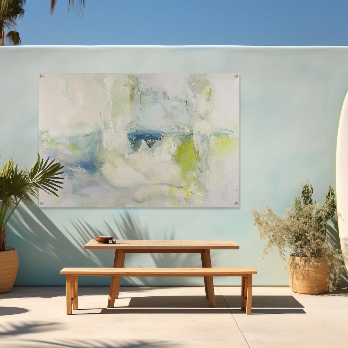 Abstract schilderij met zachte kleuren tuinposter