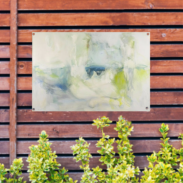 Abstract schilderij met zachte kleuren tuinposter
