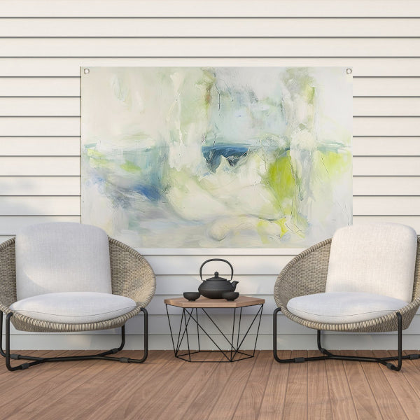 Abstract schilderij met zachte kleuren tuinposter