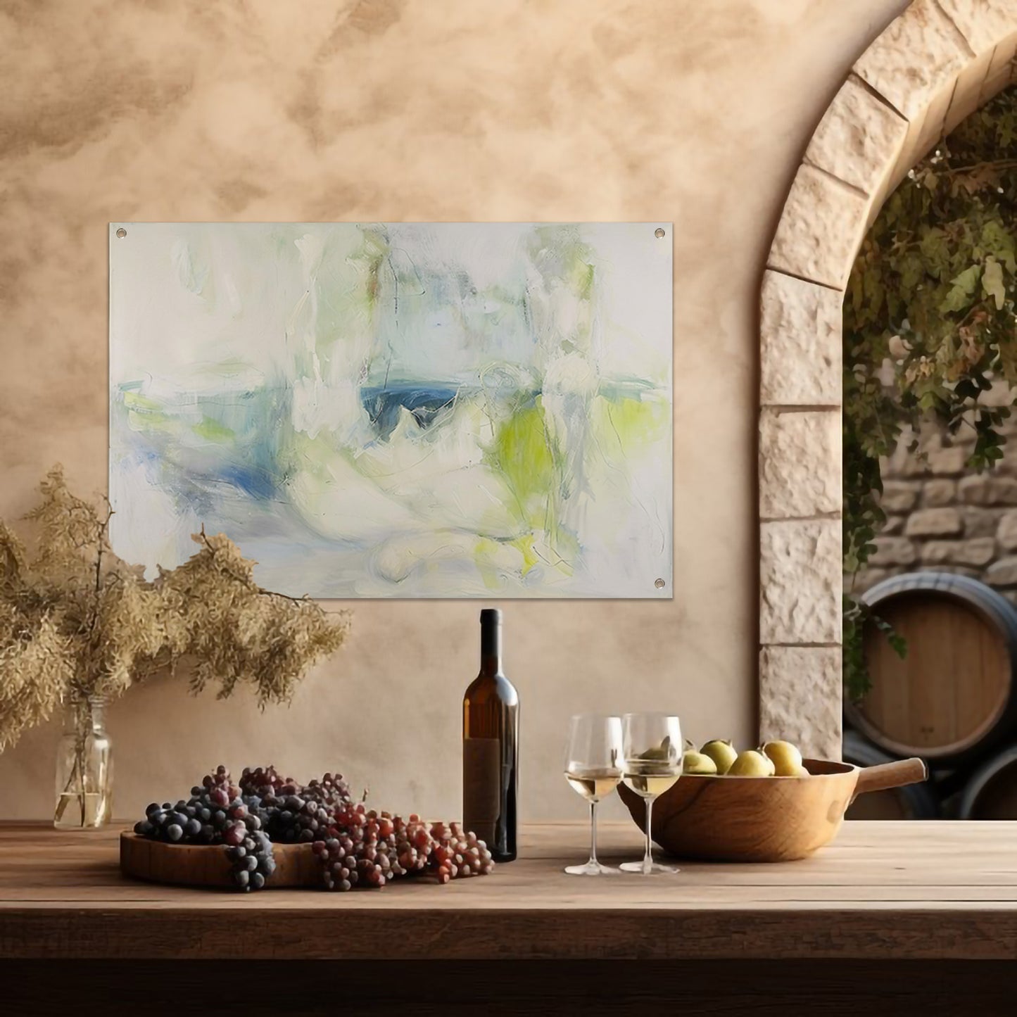 Abstract schilderij met zachte kleuren tuinposter