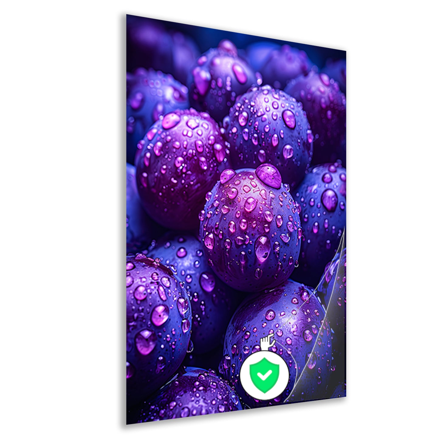 Close-up van paarse druiven met dauwdruppels poster