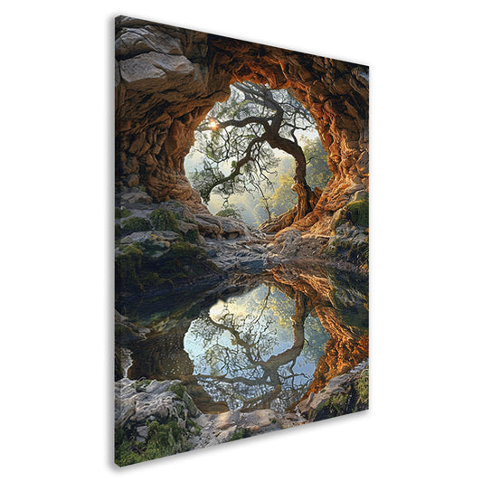 Boomspiegeling in grot canvas