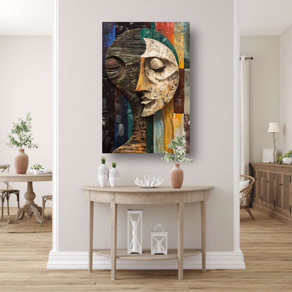 Abstract portret met levendige kleuren canvas
