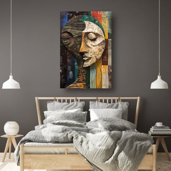 Abstract portret met levendige kleuren canvas