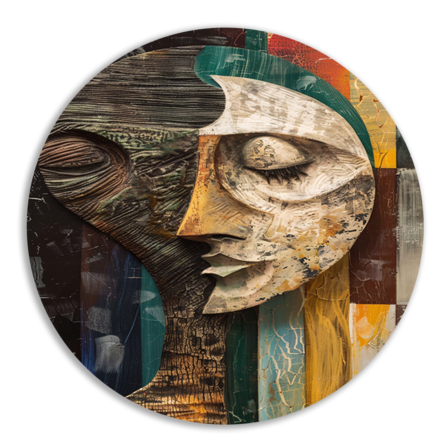 Abstract portret met levendige kleuren aluminium muurcirkel
