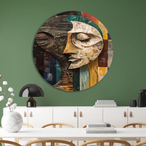Abstract portret met levendige kleuren aluminium muurcirkel