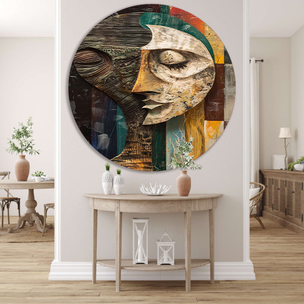 Abstract portret met levendige kleuren aluminium muurcirkel