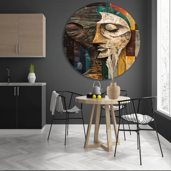 Abstract portret met levendige kleuren aluminium muurcirkel