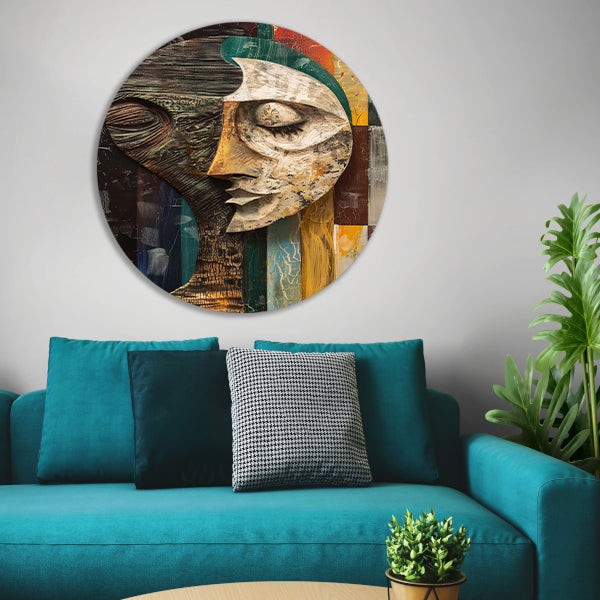 Abstract portret met levendige kleuren aluminium muurcirkel