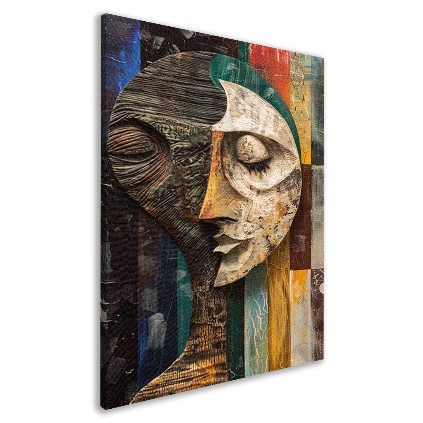Abstract portret met levendige kleuren canvas