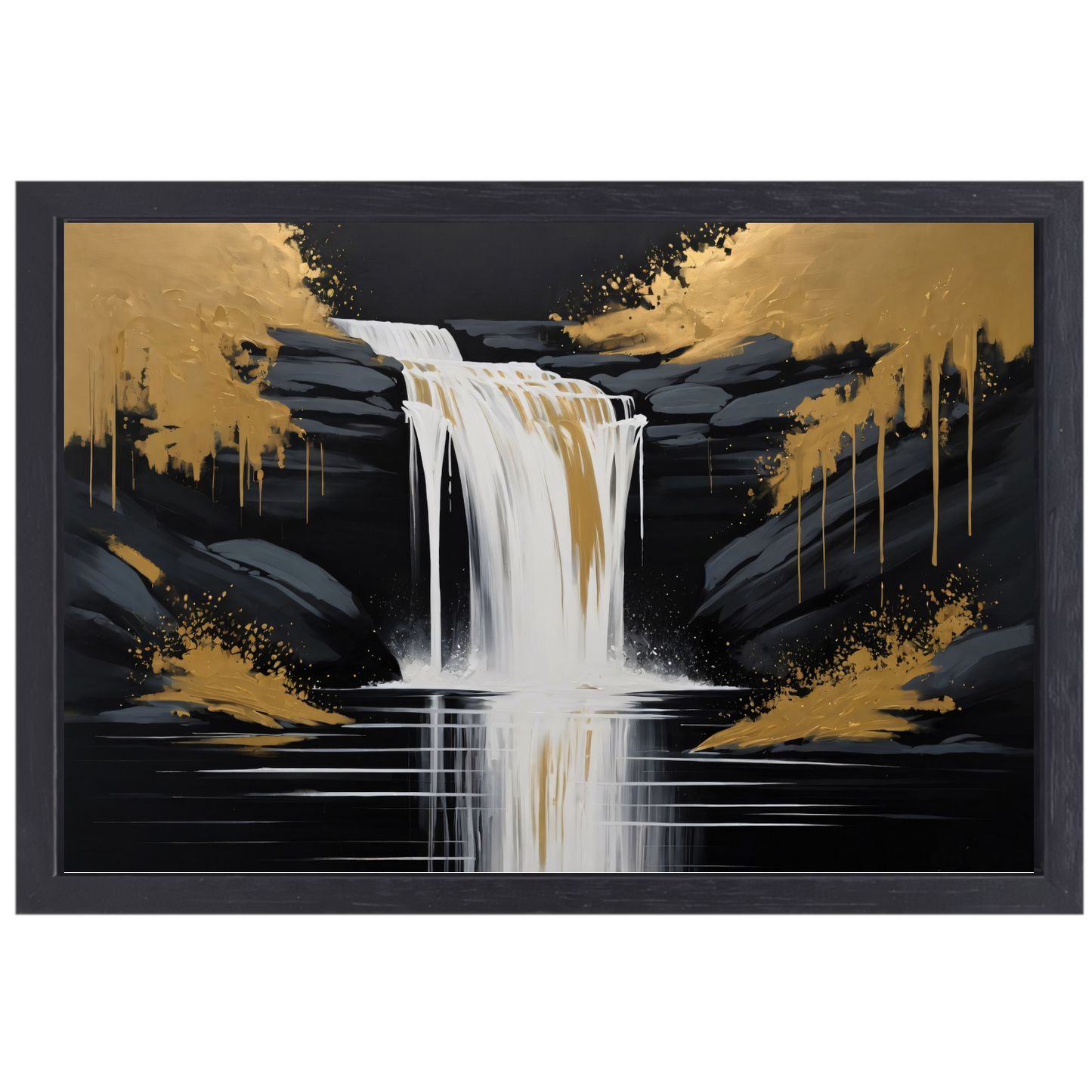 Abstracte Waterval in Gouden Reflectie canvas met baklijst