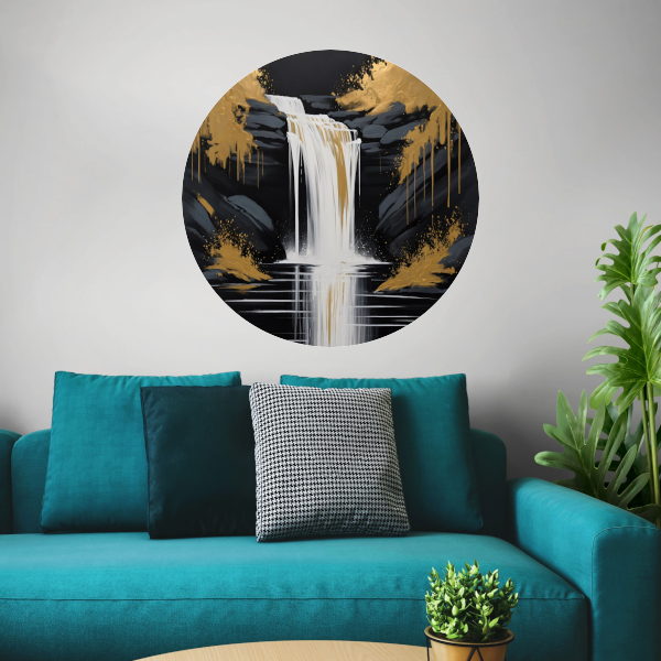 Abstracte Waterval in Gouden Reflectie forex muurcirkel