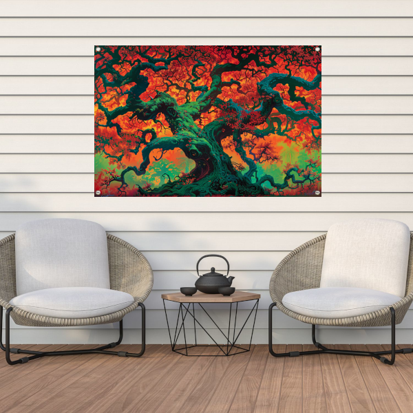 Eikenboom in herfstkleuren tuinposter