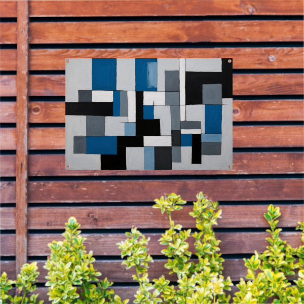 Monochrome Harmonie in Blauw en Zwart tuinposter