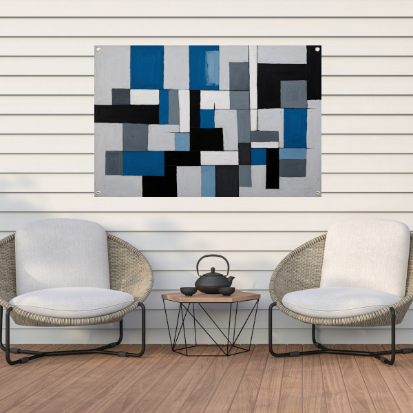 Monochrome Harmonie in Blauw en Zwart tuinposter