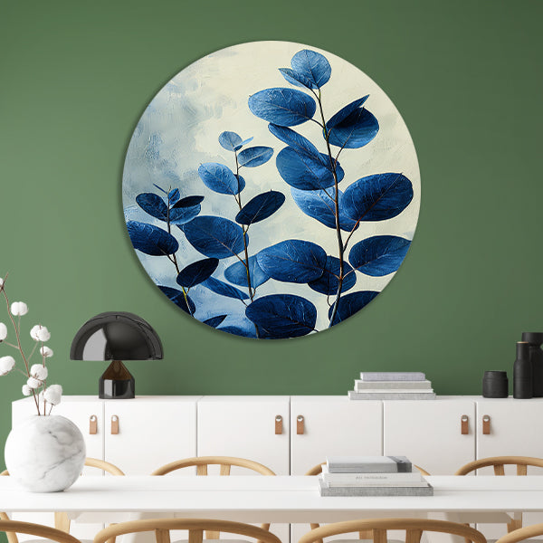 Abstracte Weergave van Blauwe Bladeren in Kunst forex muurcirkel