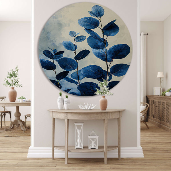 Abstracte Weergave van Blauwe Bladeren in Kunst forex muurcirkel