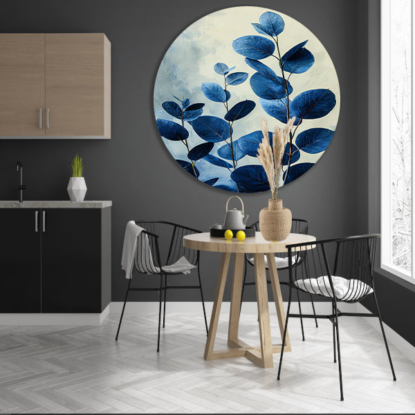 Abstracte Weergave van Blauwe Bladeren in Kunst forex muurcirkel