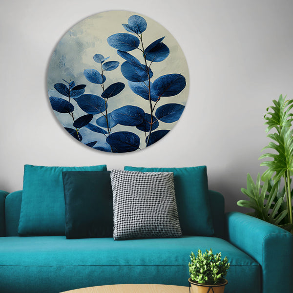 Abstracte Weergave van Blauwe Bladeren in Kunst forex muurcirkel