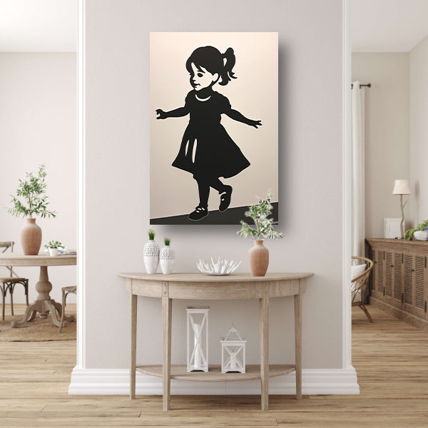 Dansend meisje in eenvoudig zwart silhouet canvas