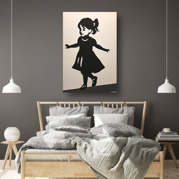 Dansend meisje in eenvoudig zwart silhouet canvas