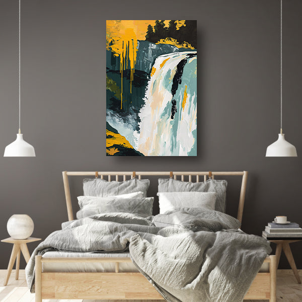 Abstract schilderij van waterval in natuur poster