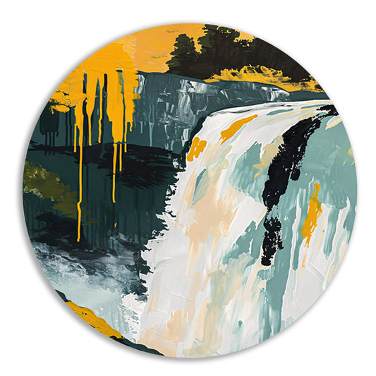 Abstract schilderij van waterval in natuur aluminium muurcirkel