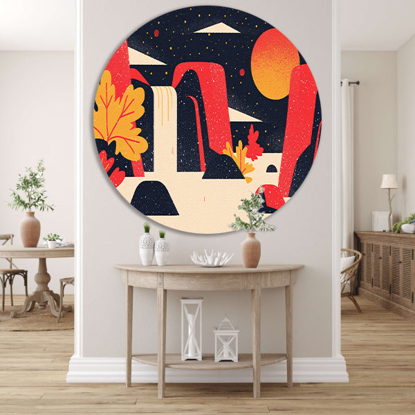Kleurrijke abstracte waterval met rotsen forex muurcirkel