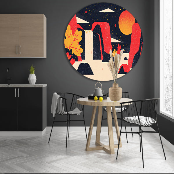 Kleurrijke abstracte waterval met rotsen forex muurcirkel