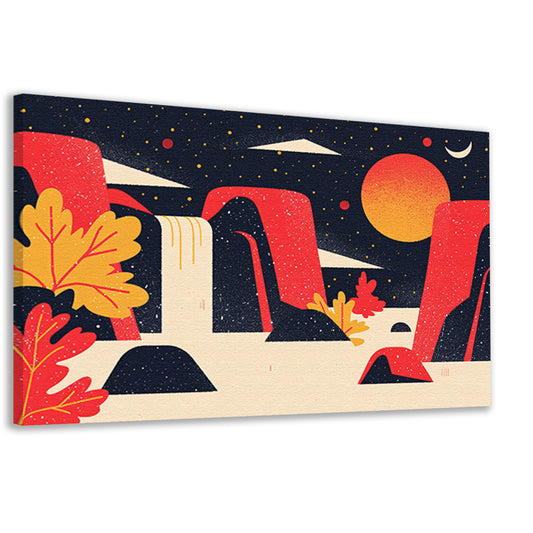 Kleurrijke abstracte waterval met rotsen canvas