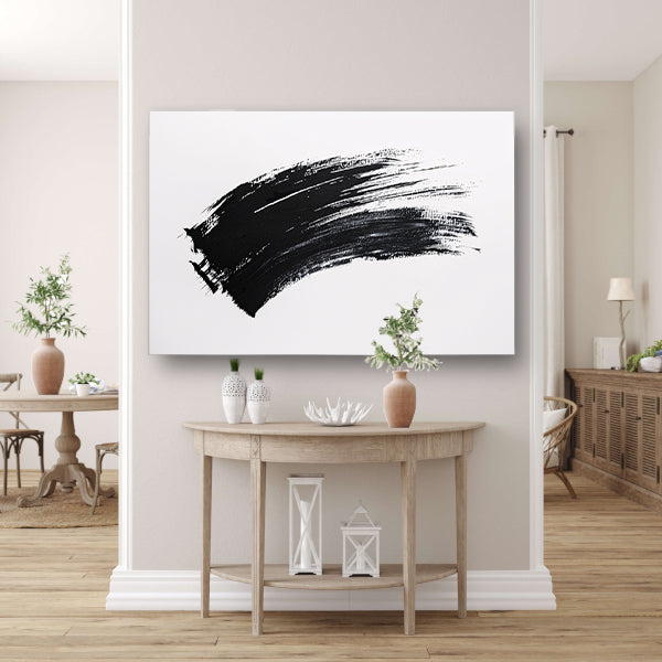Abstracte zwarte penseelstreek op wit acrylglas