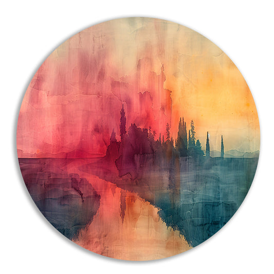 Schemerige Reflecties aan een Rustige Rivier aluminium muurcirkel