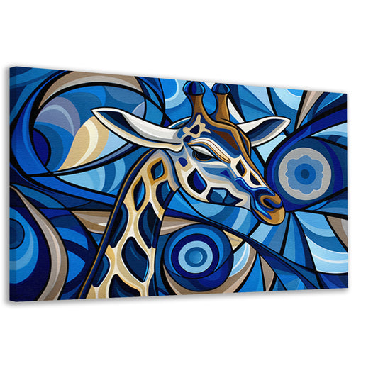 Abstracte schilderij van een giraffe in blauw canvas
