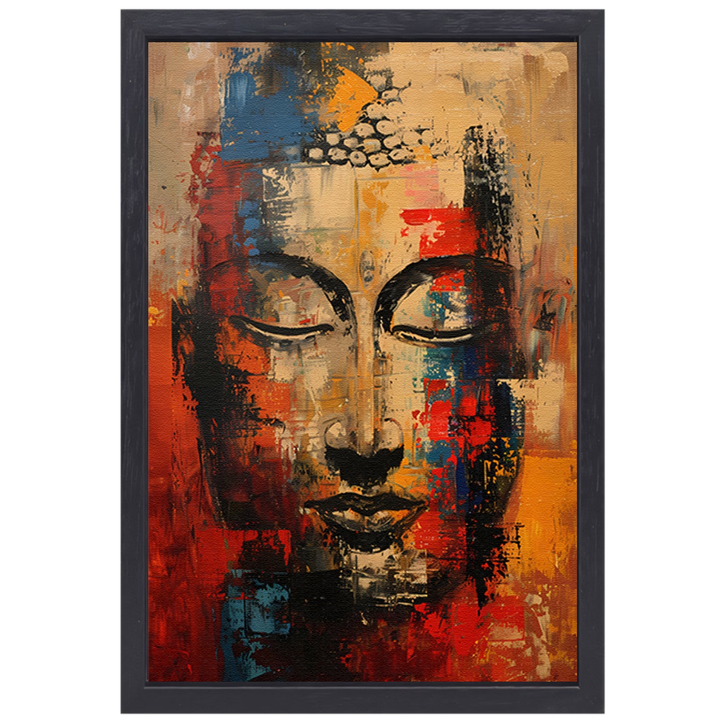 Expressieve abstracte olieverf van Boeddha in kleur canvas met baklijst
