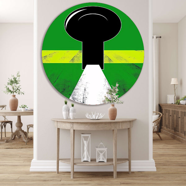Abstracte Sleutel op Groen Pad aluminium muurcirkel