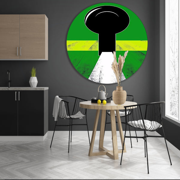 Abstracte Sleutel op Groen Pad aluminium muurcirkel