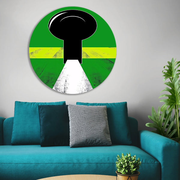 Abstracte Sleutel op Groen Pad aluminium muurcirkel