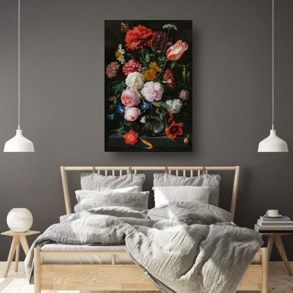 Stilleven met bloemen in een glazen vaas - Jan Davidsz. de Heem canvas met baklijst