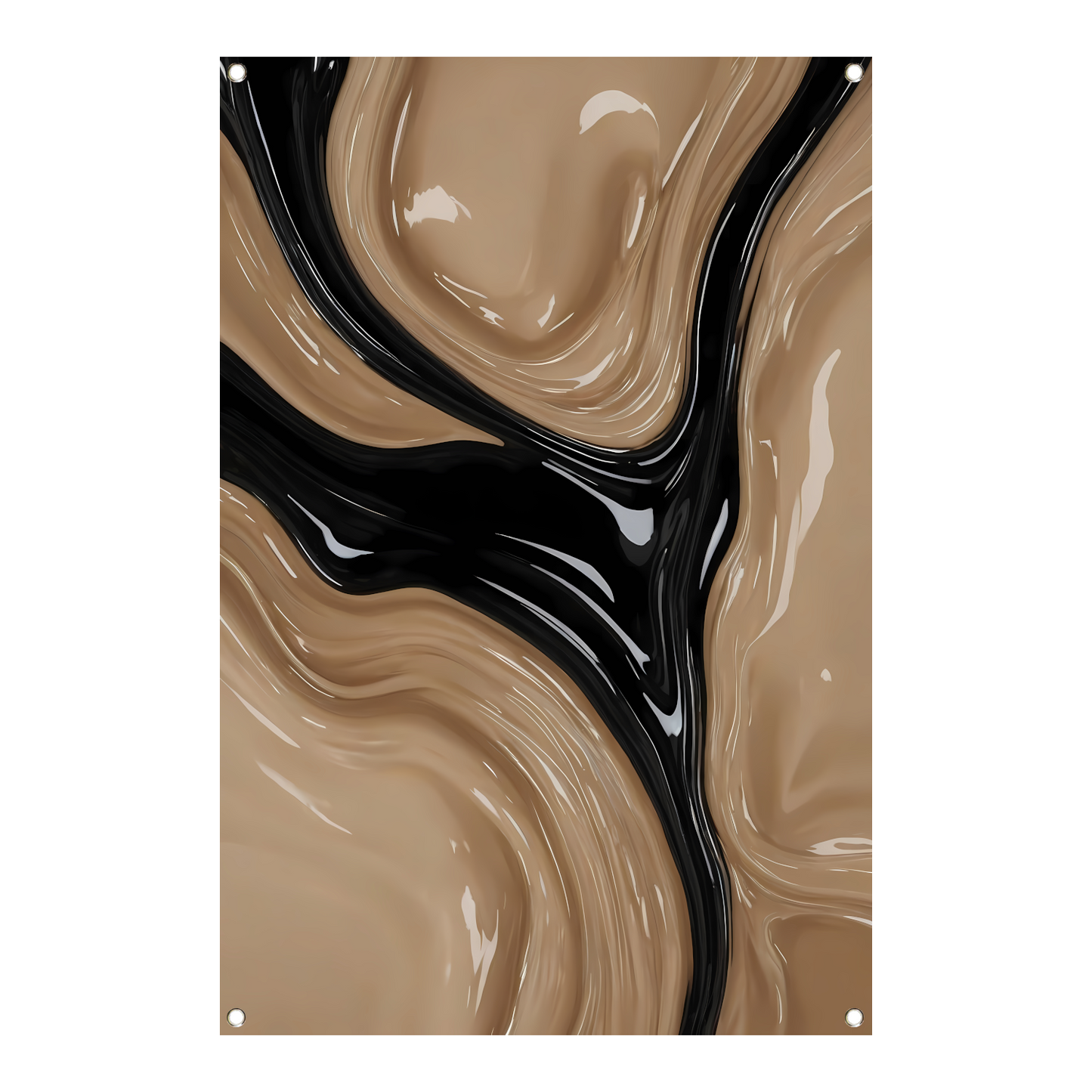 Abstracte Golvende Vormen in Beige en Zwart tuinposter