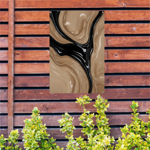Abstracte Golvende Vormen in Beige en Zwart tuinposter
