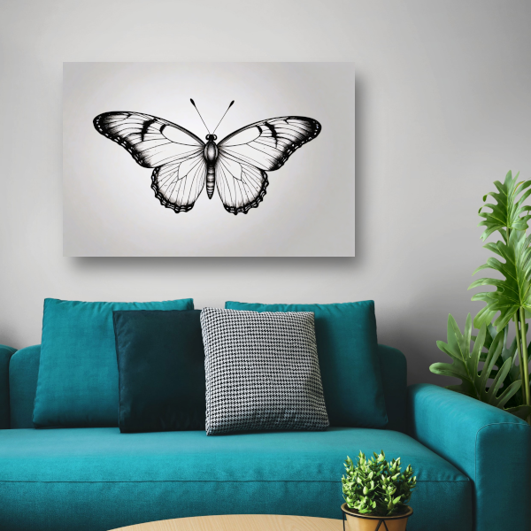 Minimalistische zwart-wit vlinder illustratie poster