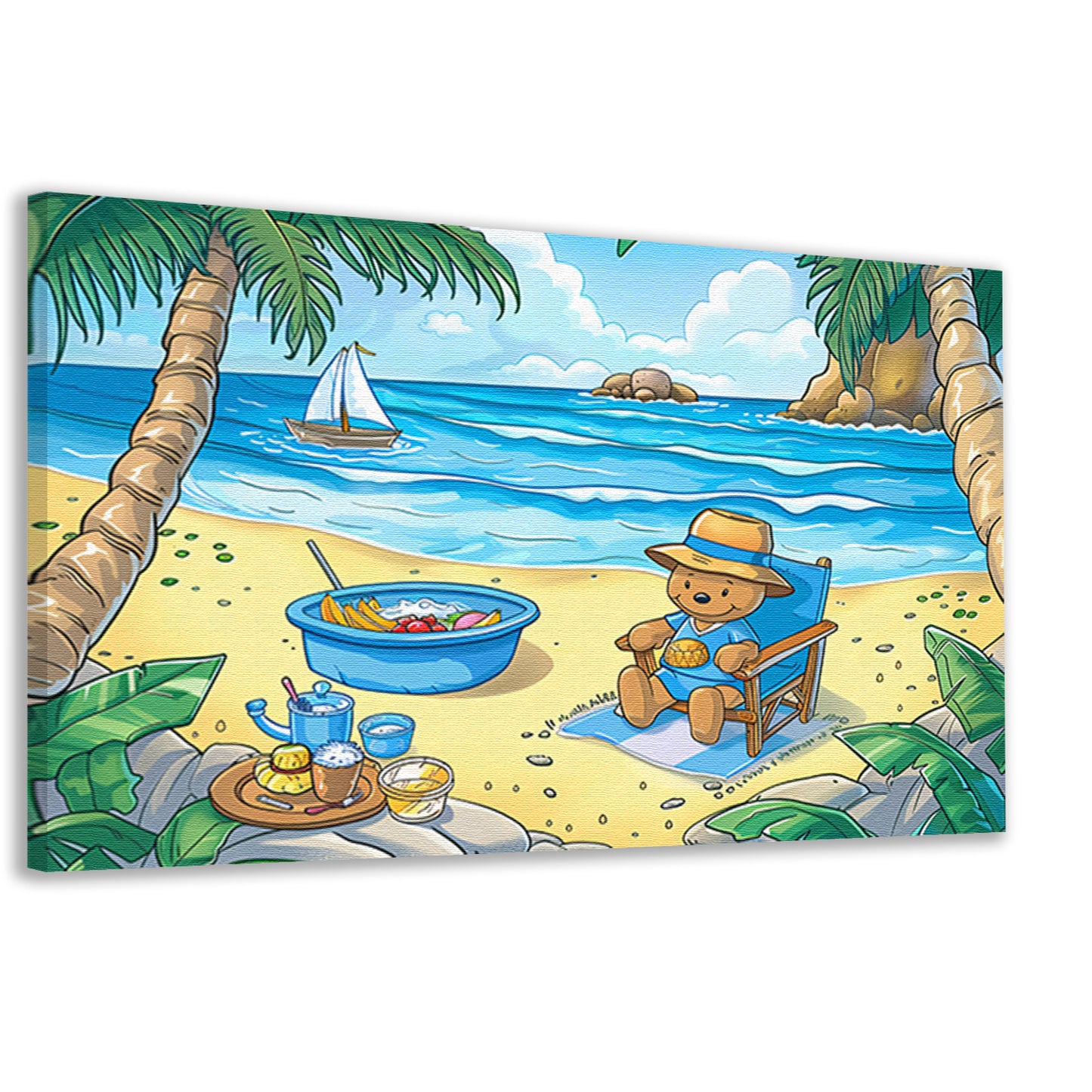 Tropische teddybeer op zomers strandcanvas