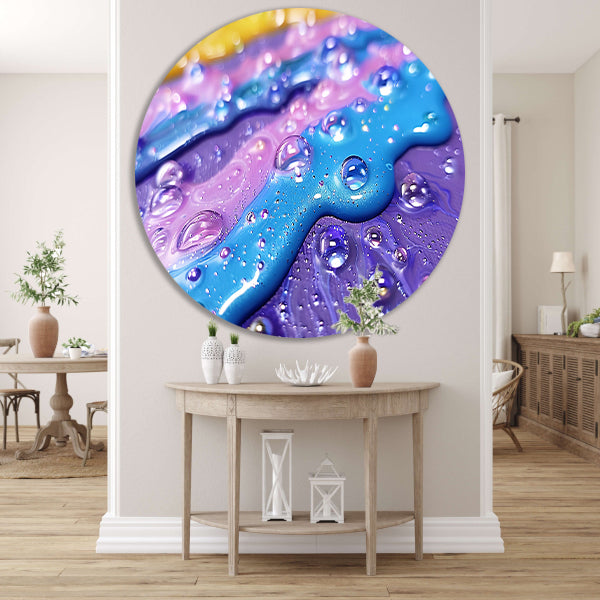 Kleurrijk abstract kunstwerk met waterdruppels forex muurcirkel