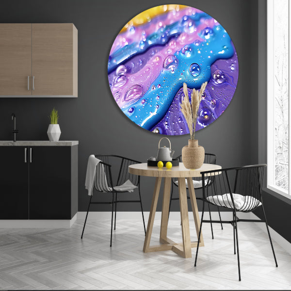 Kleurrijk abstract kunstwerk met waterdruppels forex muurcirkel