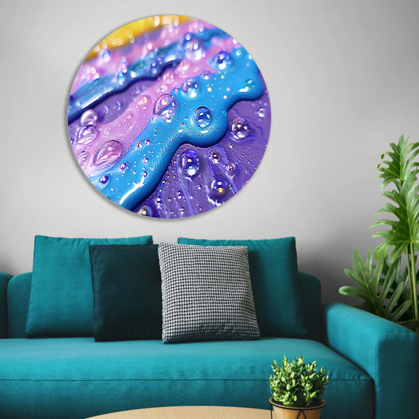 Kleurrijk abstract kunstwerk met waterdruppels forex muurcirkel